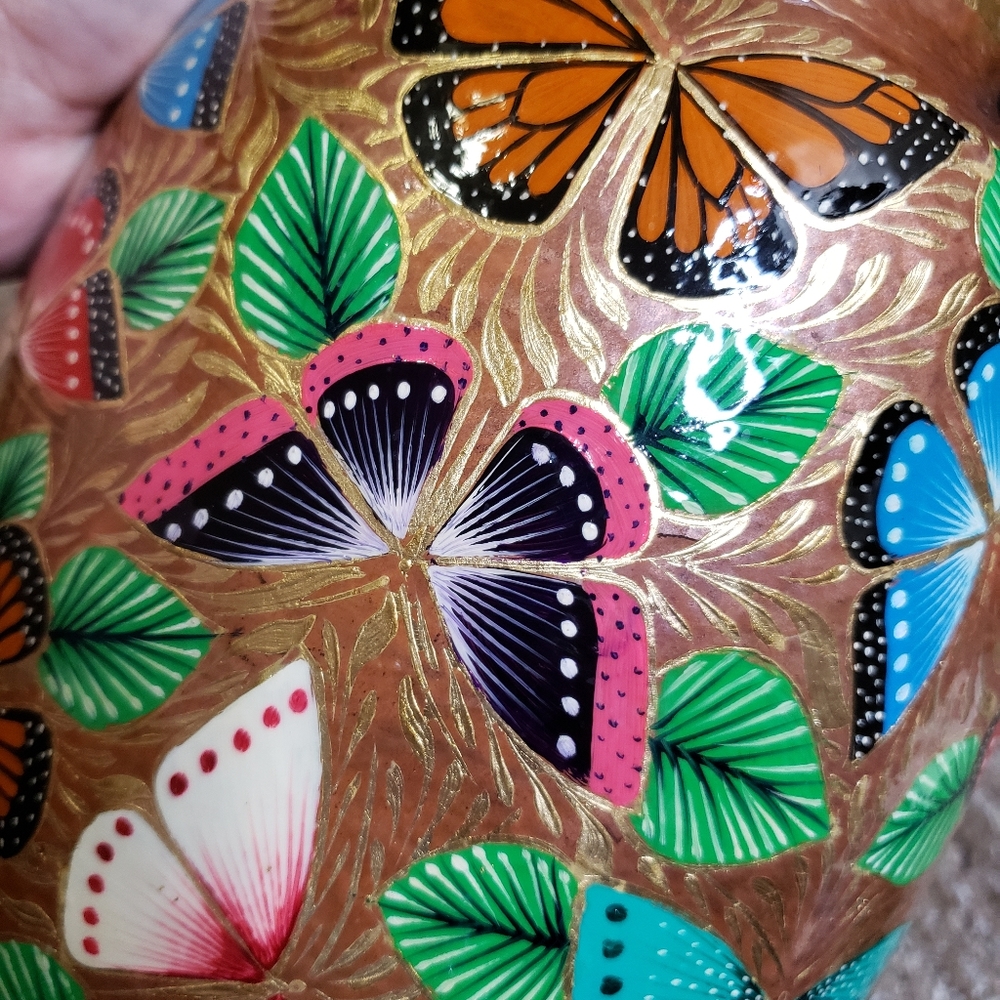 Hammered Copper Artisan Handpainted Vase Butterfly - Picture 8 of 8